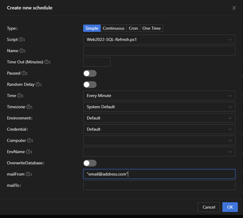 Scheduling automation script with string array not allowing entry