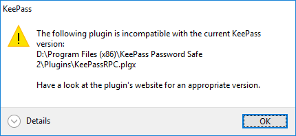 KeePassRPC.plgx incompatible message with KeePass 2.41 on Windows 10 ...
