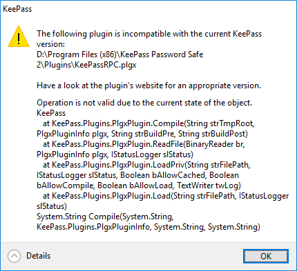 KeePassRPC.plgx incompatible message with KeePass 2.41 on Windows 10 ...