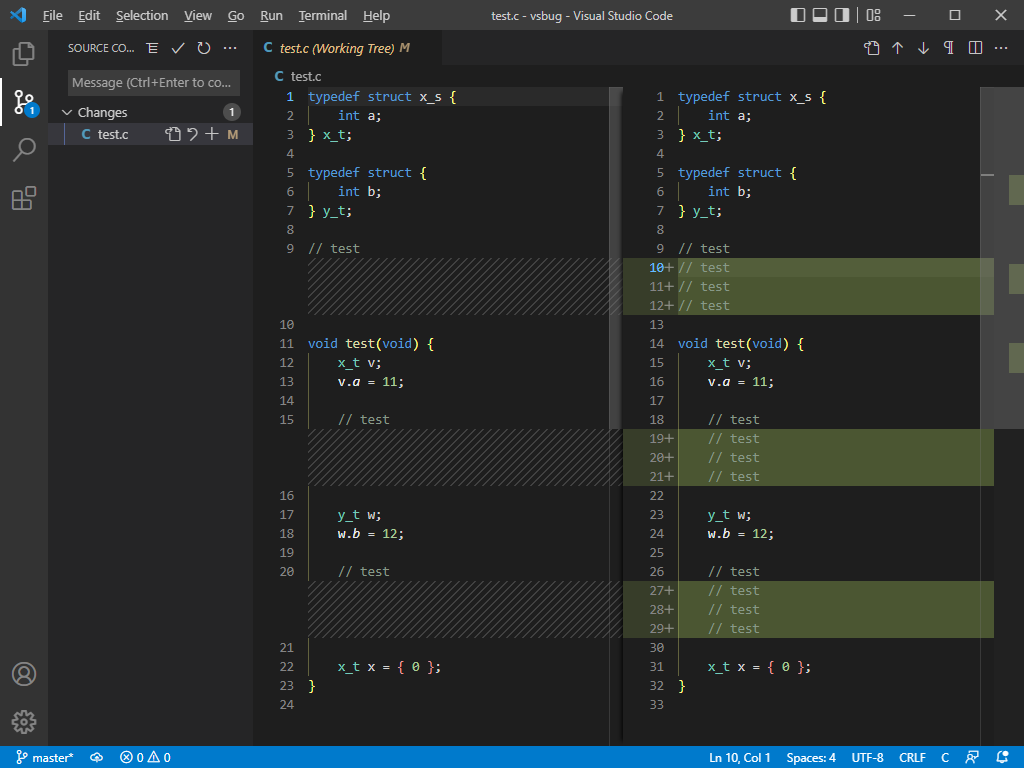 Source Control: Diff does not update after "Stage/Unstage Selected ...
