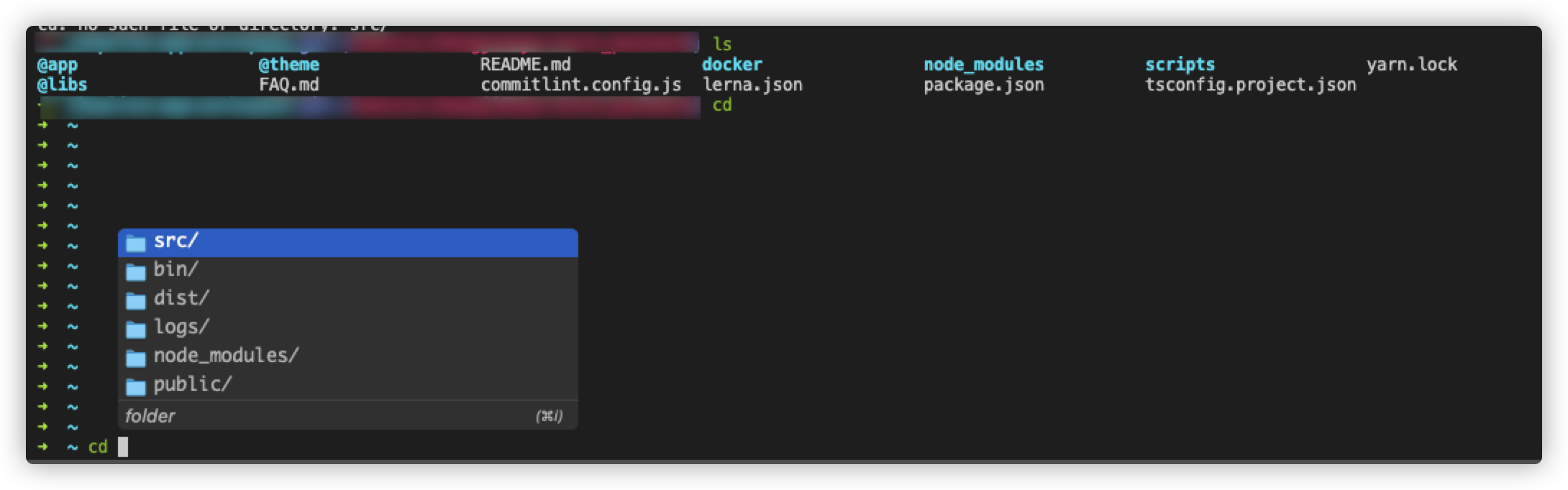 If I entry other directory, the options of autocomplete is still the ...