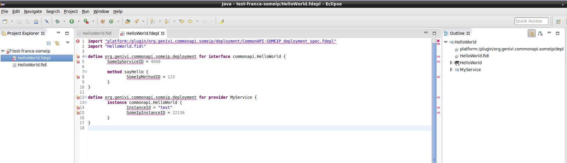 Warnings in Eclipse IDE with Franca about .fdepl (Some/IP). CommonAPI ...