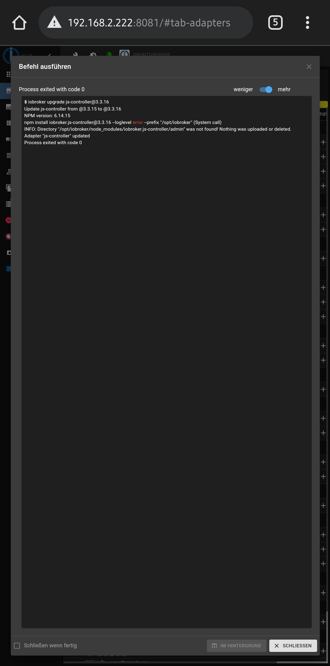 jscontroller erscheint im Adapter menü · Issue 1155 · ioBroker