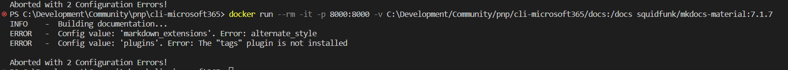 Latest version of docs docker file stops running · Issue #3662 · pnp ...
