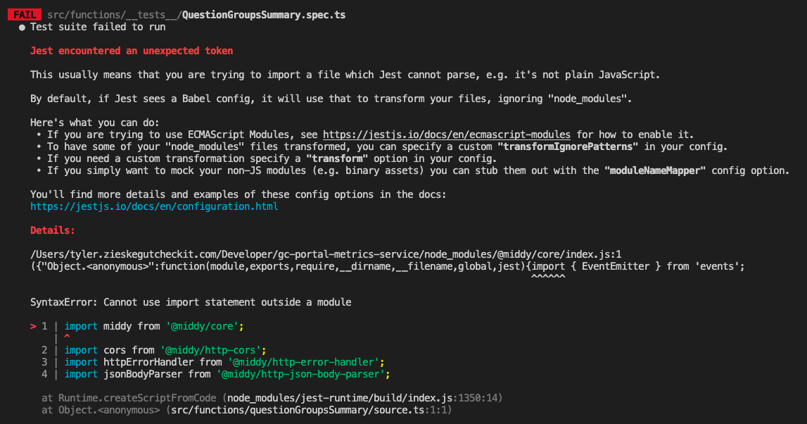 Cannot Use Import Statement Outside A Module - Middy 3.0.4 W/ Jest,  Typescript