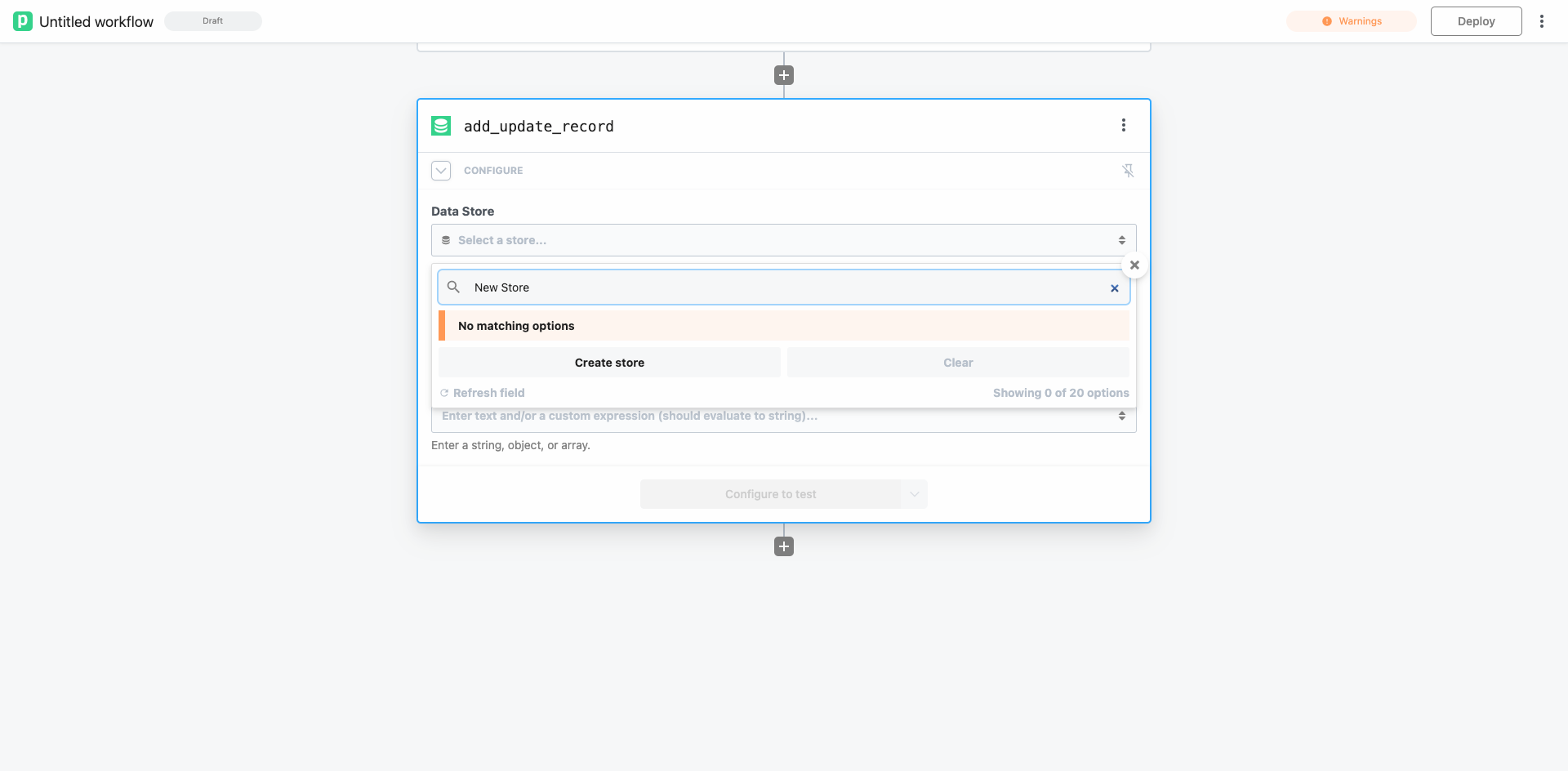 [BUG] Only first 20 data stores are shown in dropdown of workflow step ...