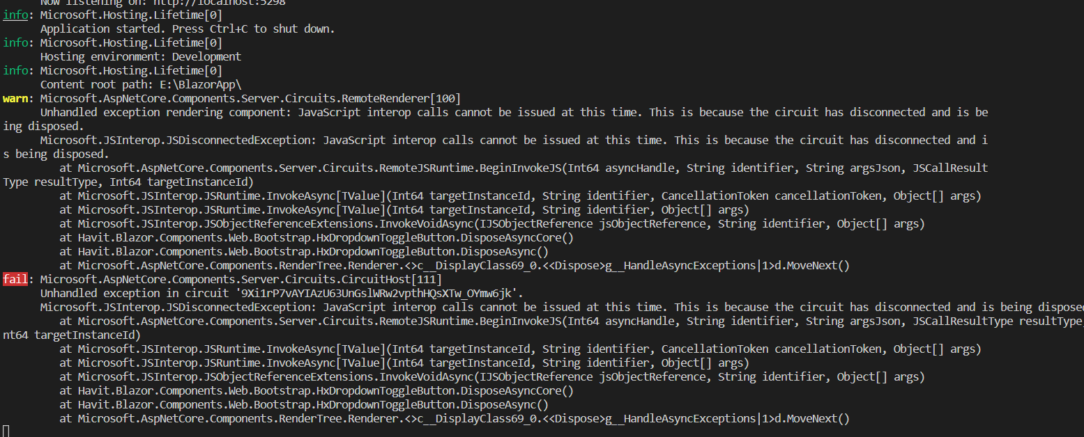 [HxDropdown] JavaScript interop calls cannot be issued at this time ...