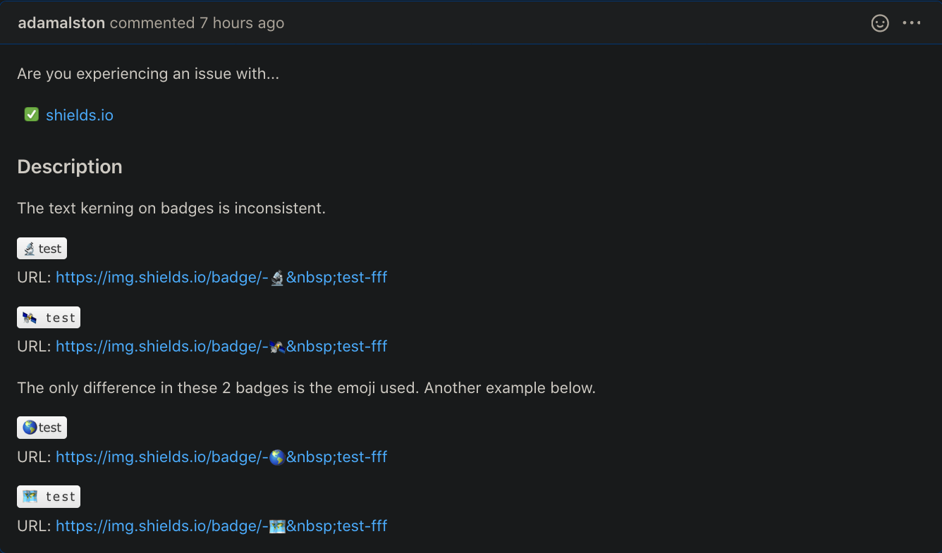 Screenshot_2020-10-18 Inconsistent kerning · Issue #5731 · badges shields