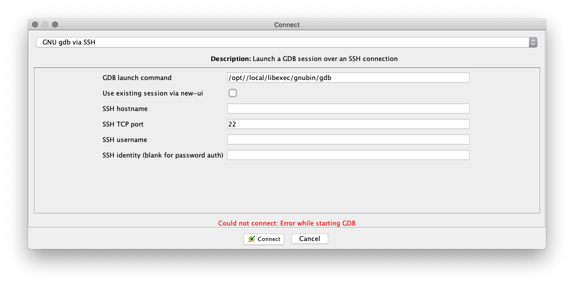 Expose more SSH connection features in "Connect to GNU gdb via ssh ...