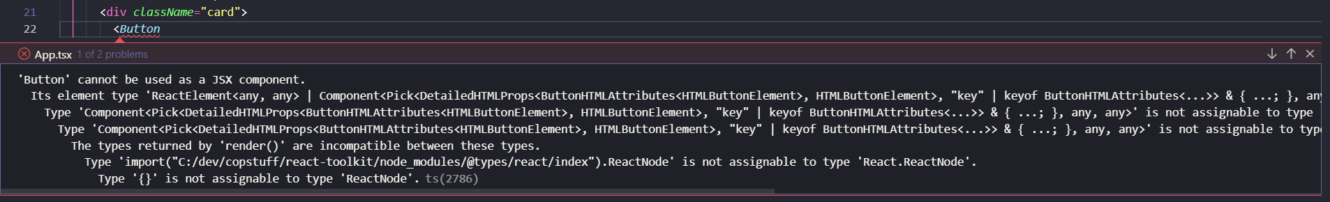 Button cannot be used as a JSX component