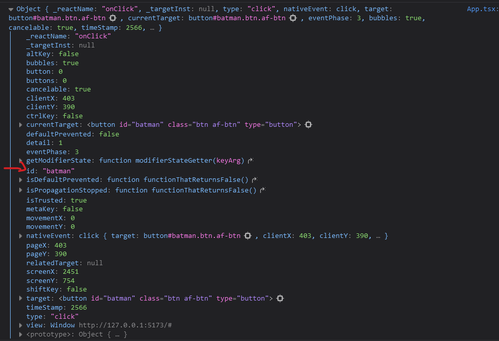 id shows up alongside the event properties
