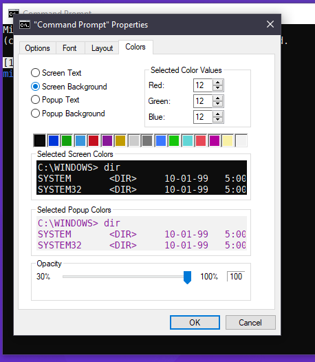 Light red (color 12) text is rendered in white (color 15) in the ...