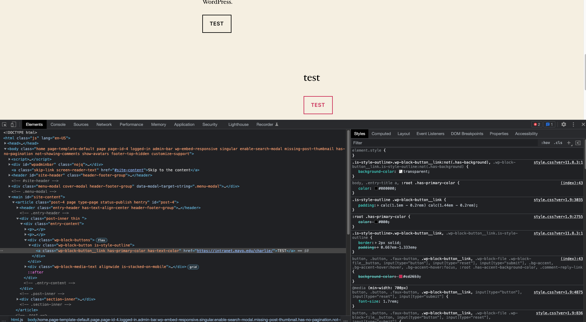 Button block not showing border/outline · Issue #38387 · WordPress ...