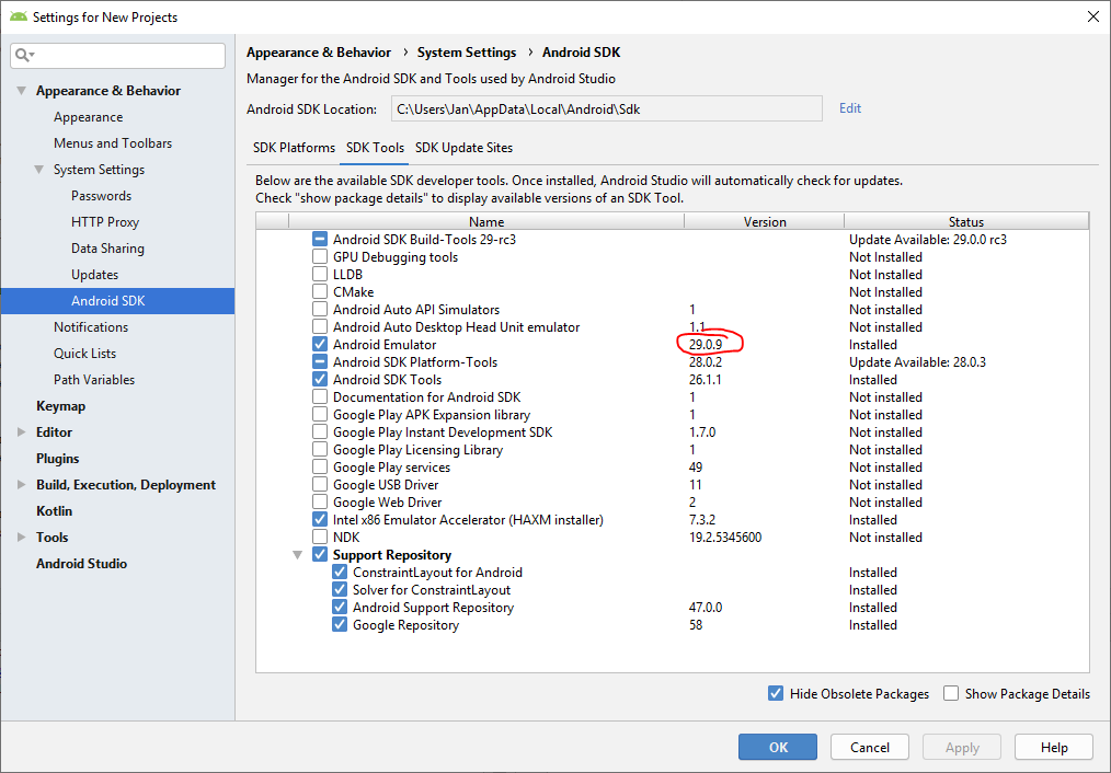 android studio emulator path mac