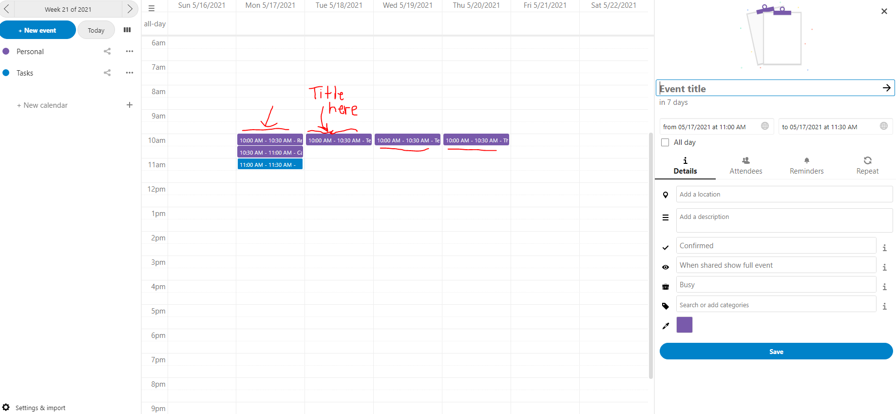 Nextcloud calendar Capture