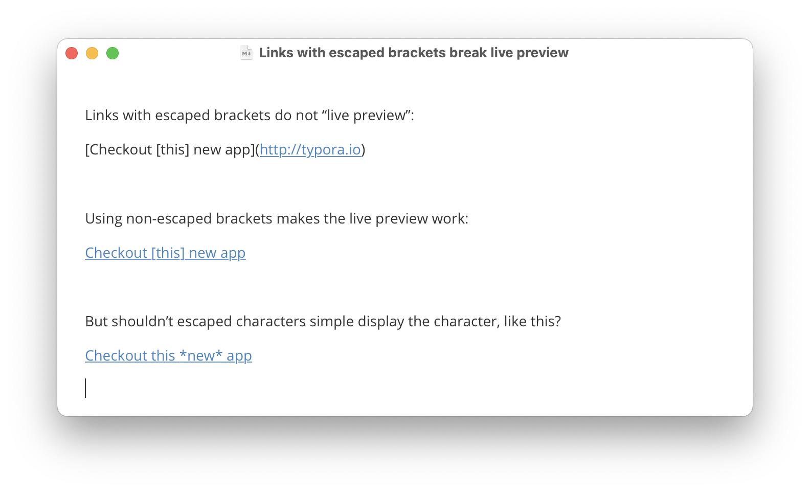 Escaped square brackets in link text breaks live preview of link · Issue 4983 · typora/typora