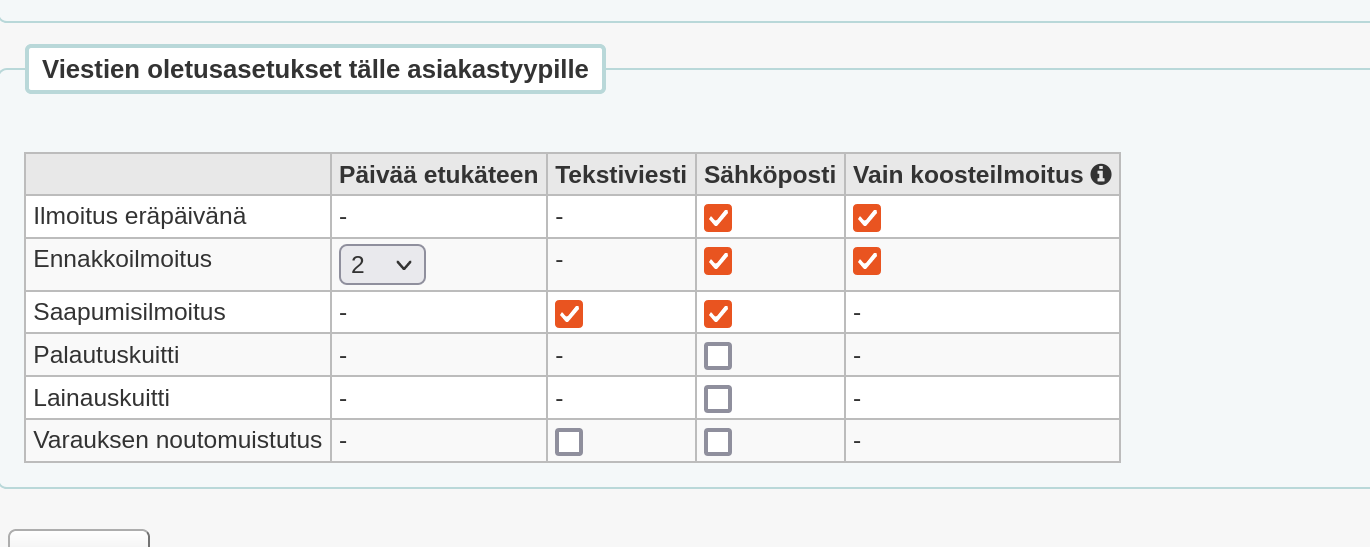 [Kehitysehdotus] Helle: asiakkaan viestiasetuksista sähköpostivalinnat ...