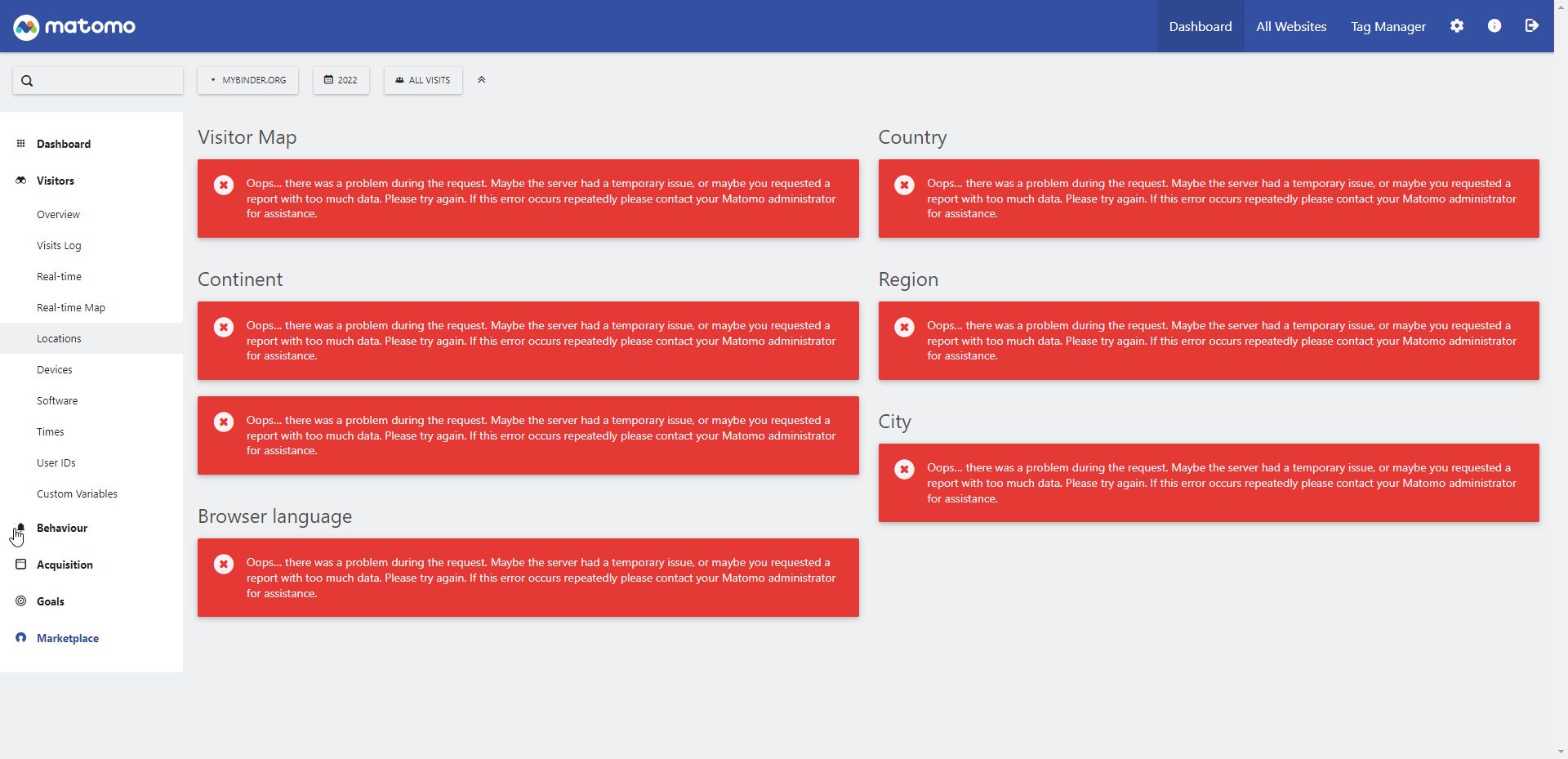 Matomo not working for large queries on · Issue 635