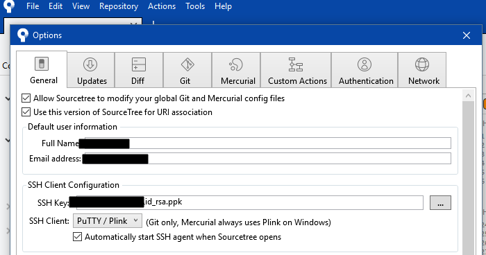 Connecting repositories. SOURCETREE old SSH client.