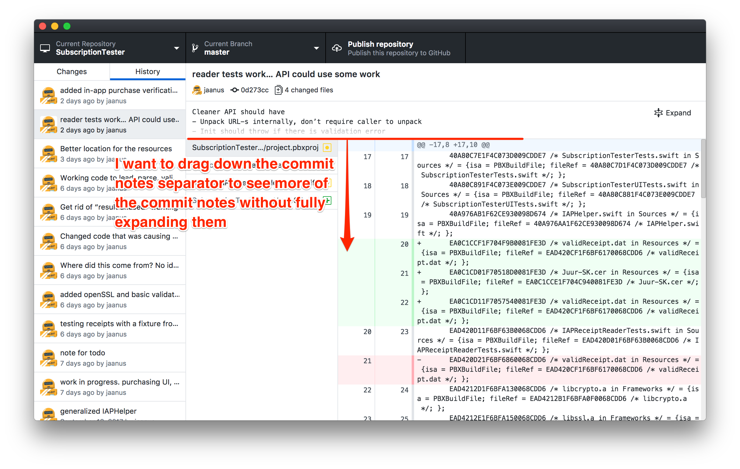 Drag down commit notes separator to see more detailed notes · Issue ...