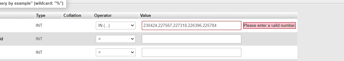 IN() Does not work with list of number values for INT field · Issue ...