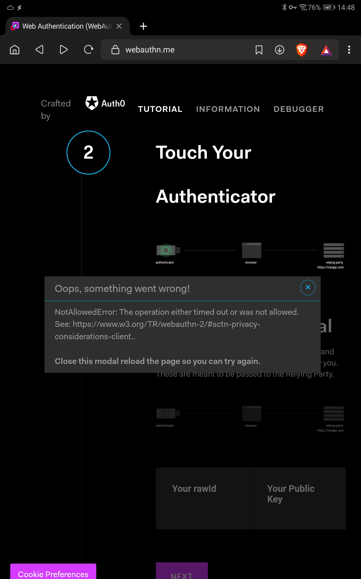 Brave Android WebAuthn error