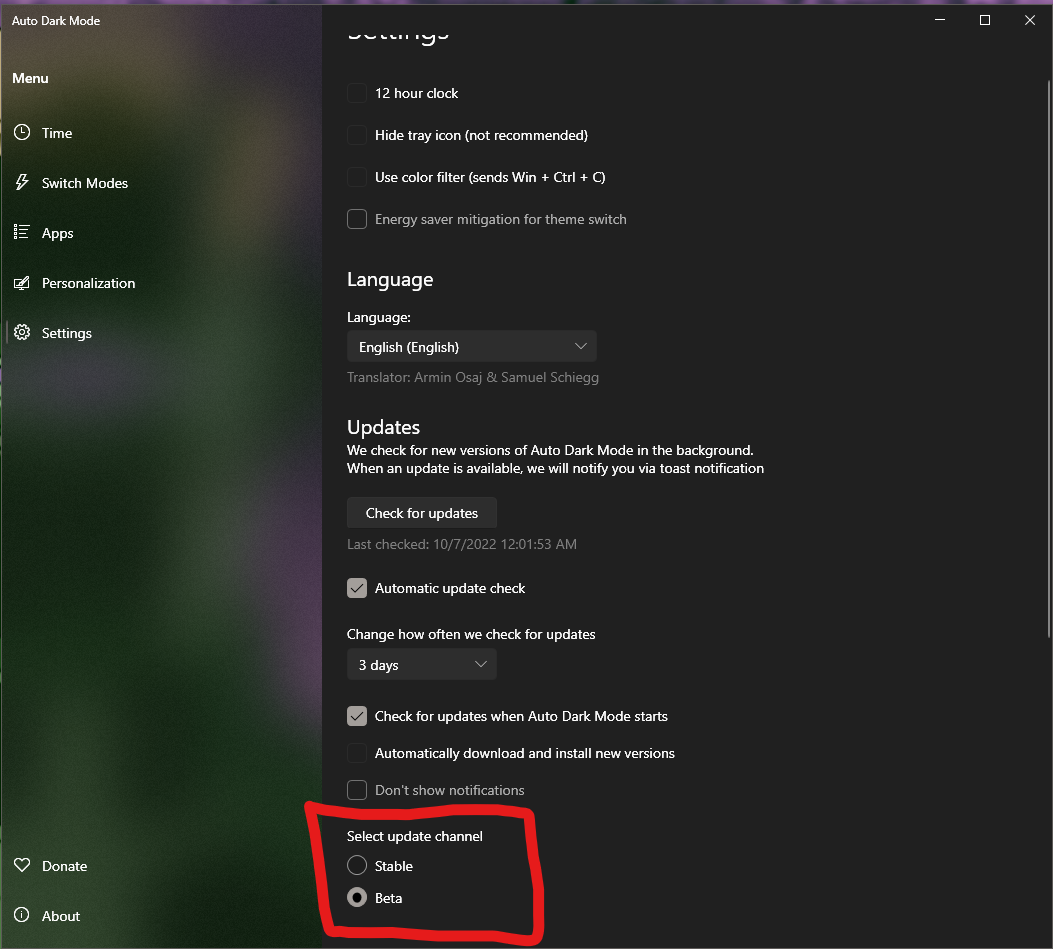 Match set hours settings with Windows' Night light settings · Issue