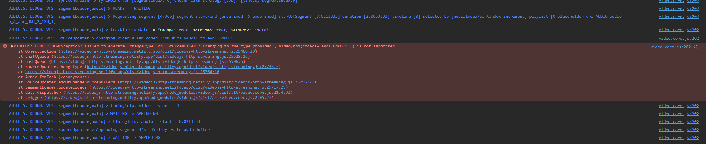 changeType API issues with PlayReady streams in recent Edge browser