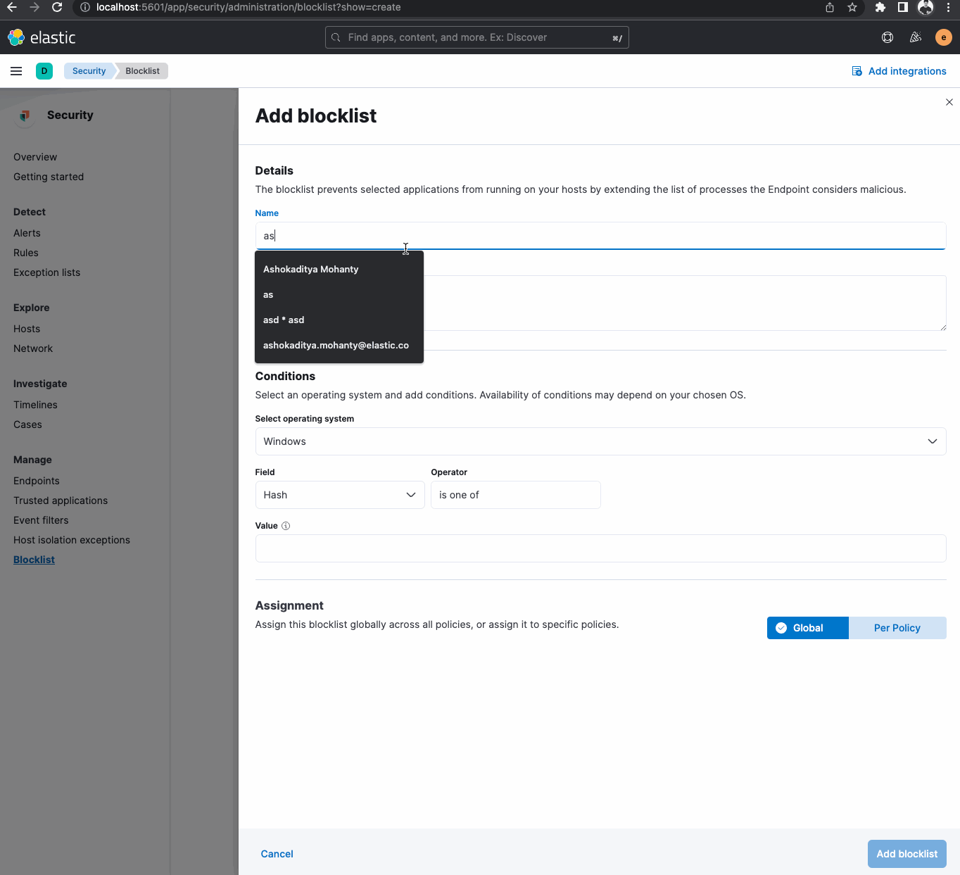 [Security Solution] add warning message for duplicate blocklist values