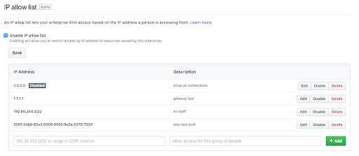 Configure an IP allow list by navigating to your security settings and addresses in CIDR notation.