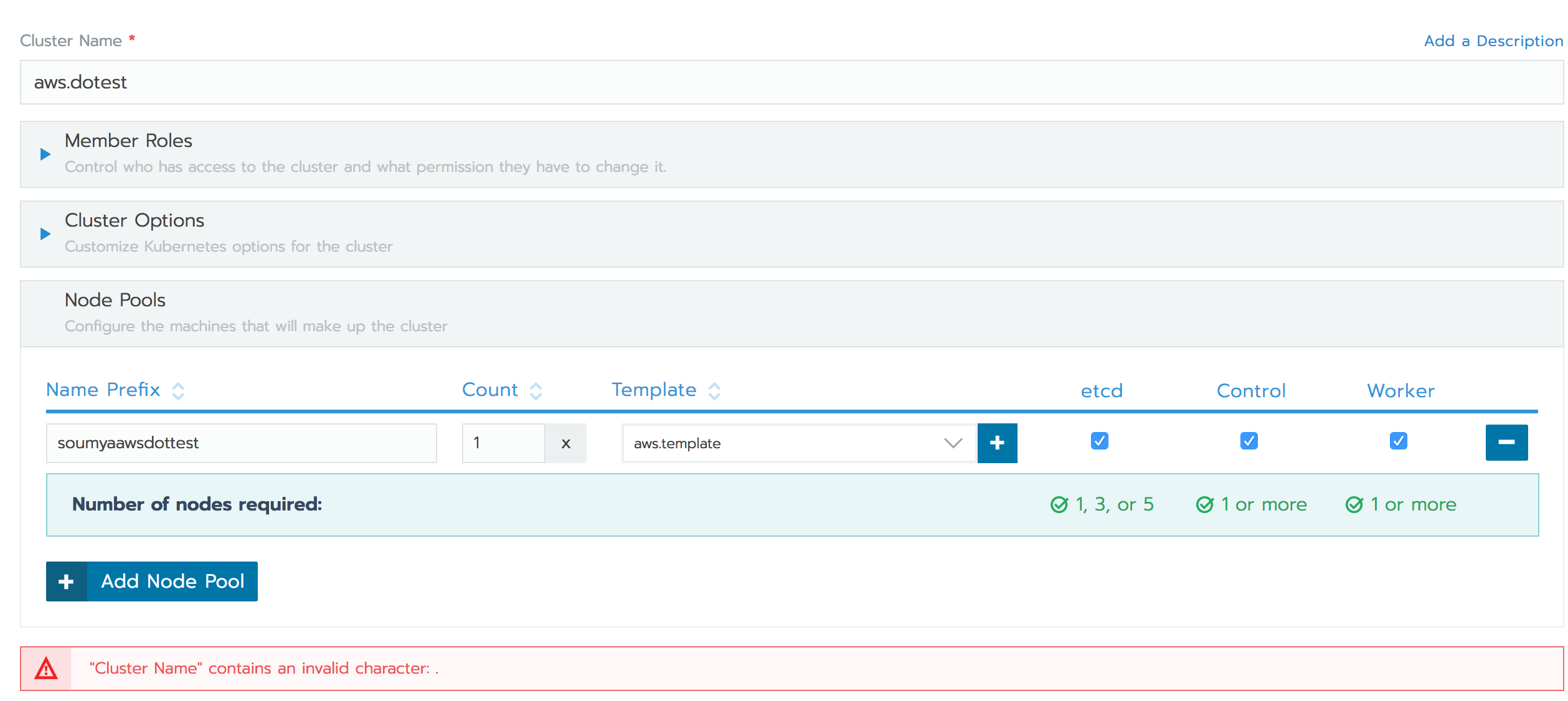 Trying to create a cluster with dots in its name silently fails for ...