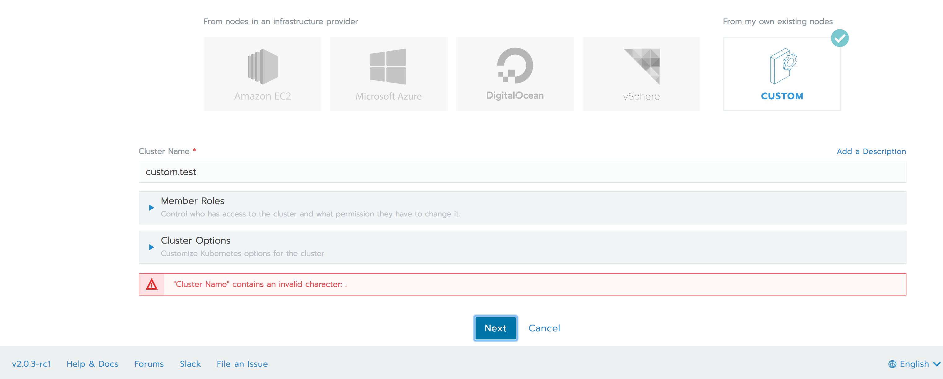 Trying to create a cluster with dots in its name silently fails for ...
