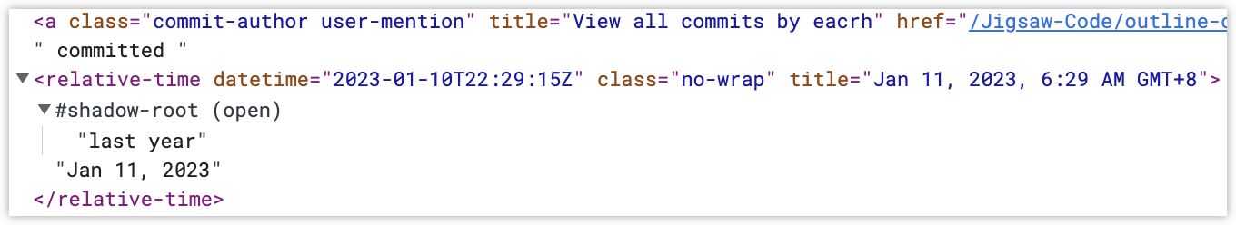 GitHub UI marks commits made earlier this year are shown as `last year ...