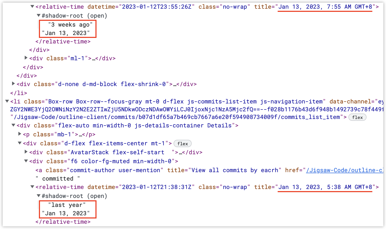 GitHub UI marks commits made earlier this year are shown as `last year ...