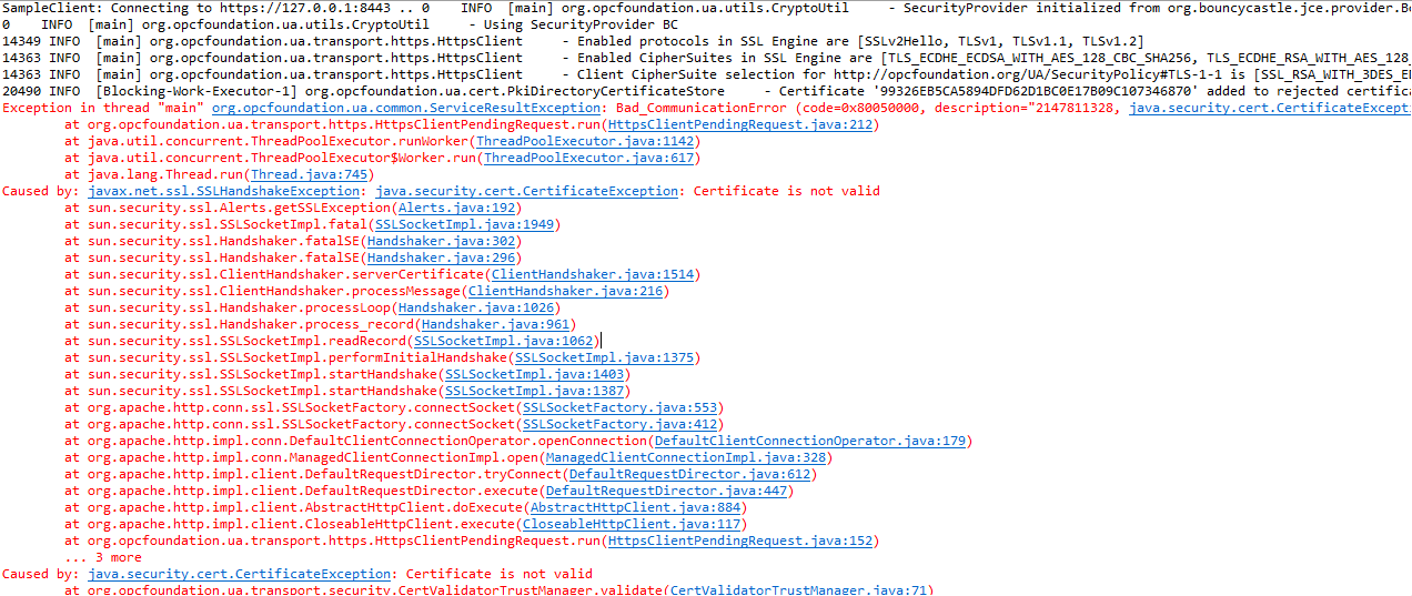 SampleClient with NanoServer is throwing Certificate is not valid