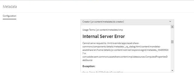 Internal Server Error inside dialog of Metadata component inside 1.5 ...