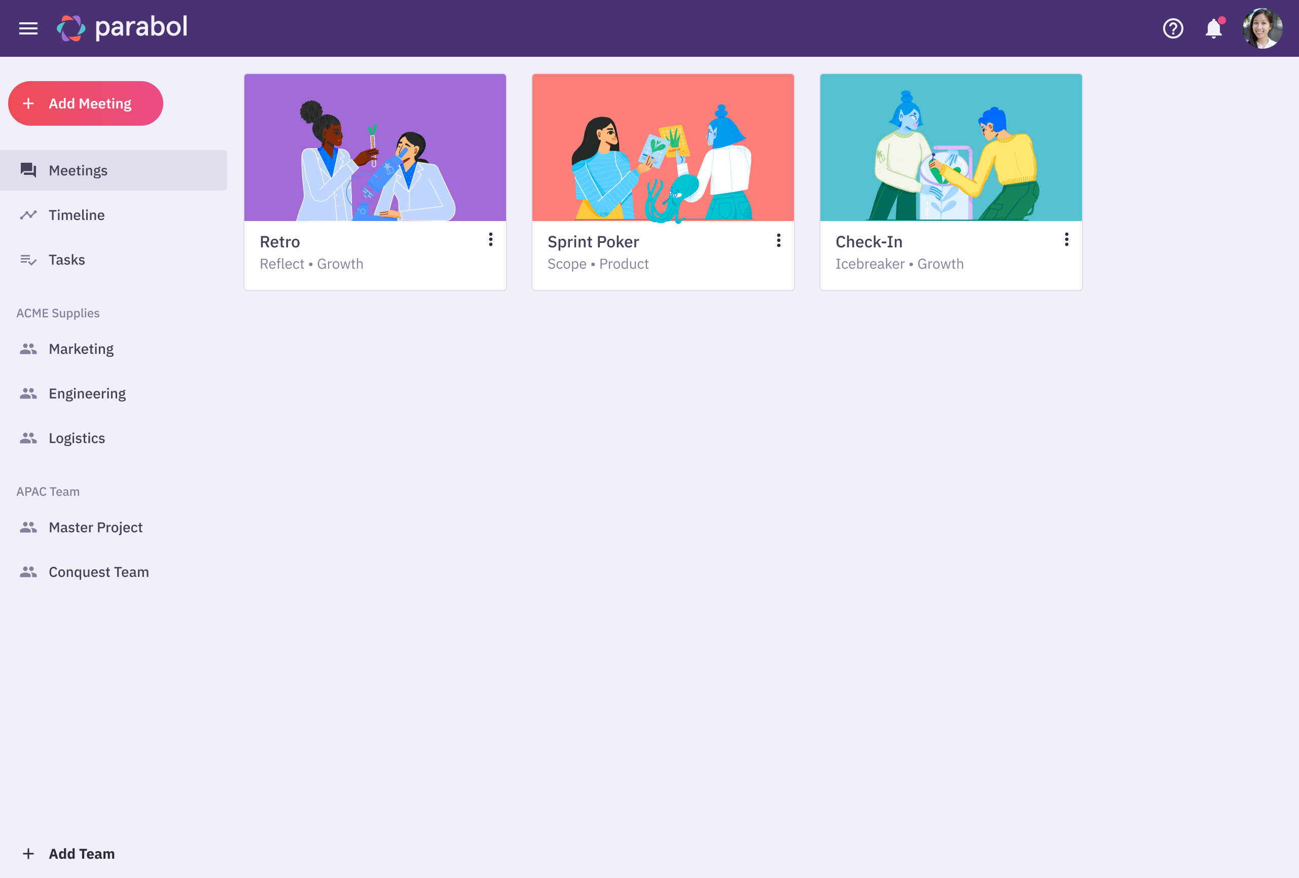 Move "add meeting" button to left sidebar · Issue 6941 · ParabolInc