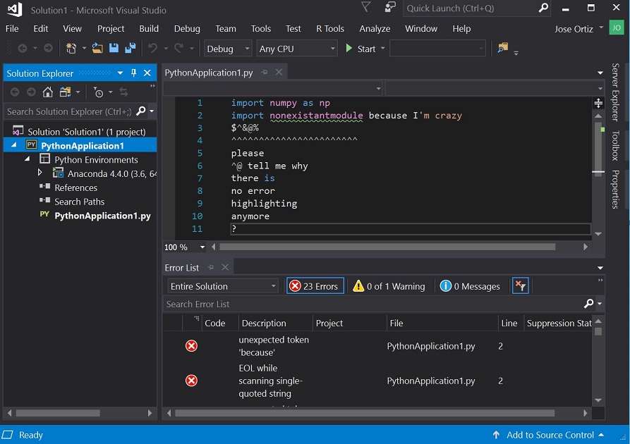 General IntelliSense problems on fresh install - no error highlighting ...