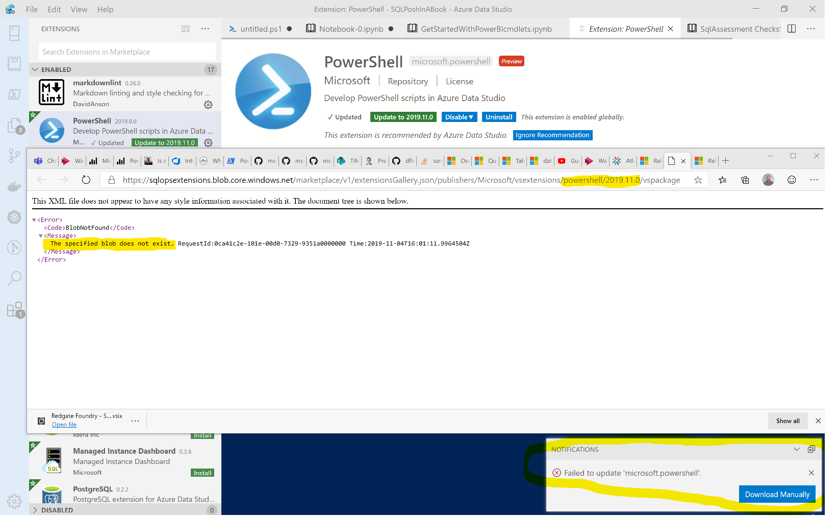 Download link for 2019.11 PowerShell extension doesnt work in the ADS