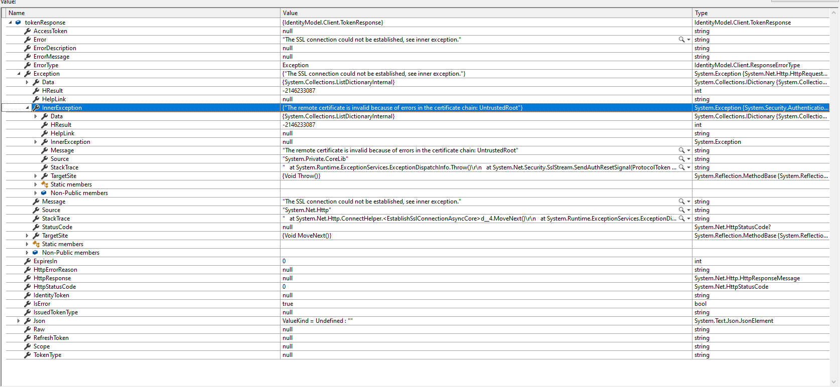 The remote certificate is invalid because of errors in the certificate