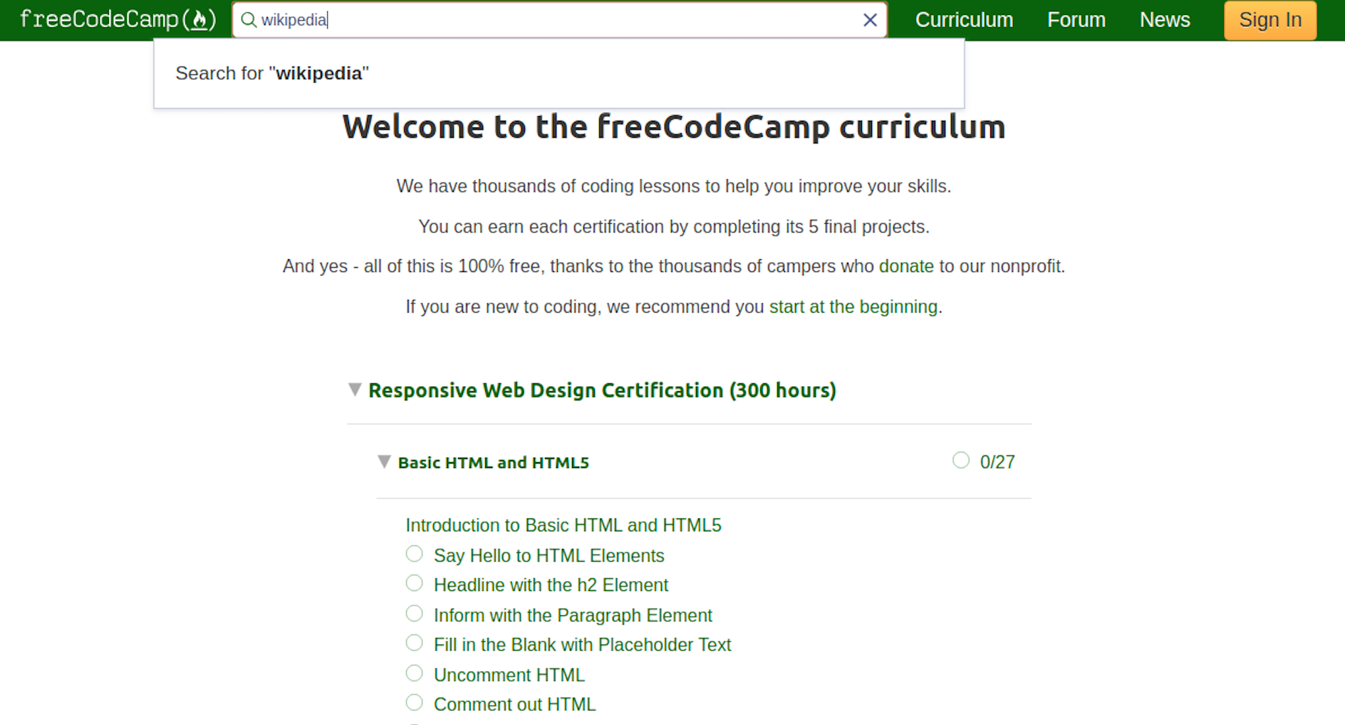 No typeahead on the learn search bar · Issue #35432 · freeCodeCamp ...