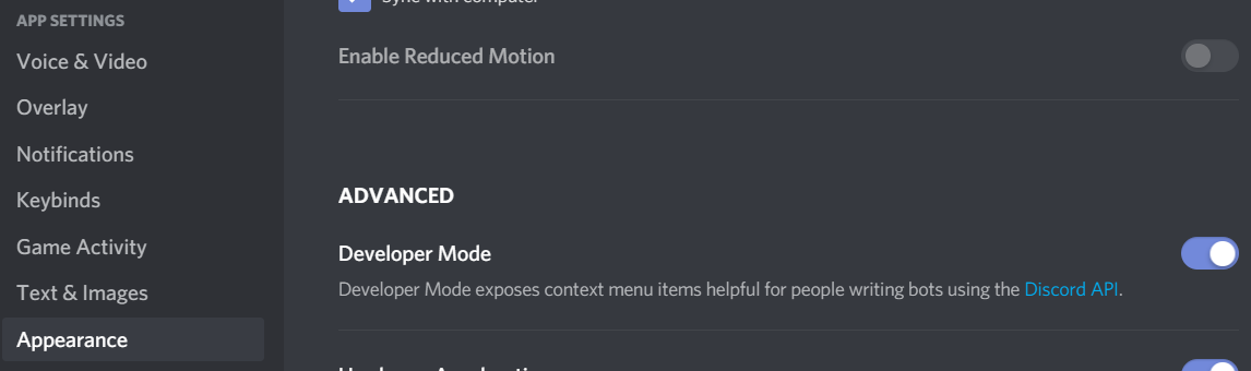 developer mode toggle button