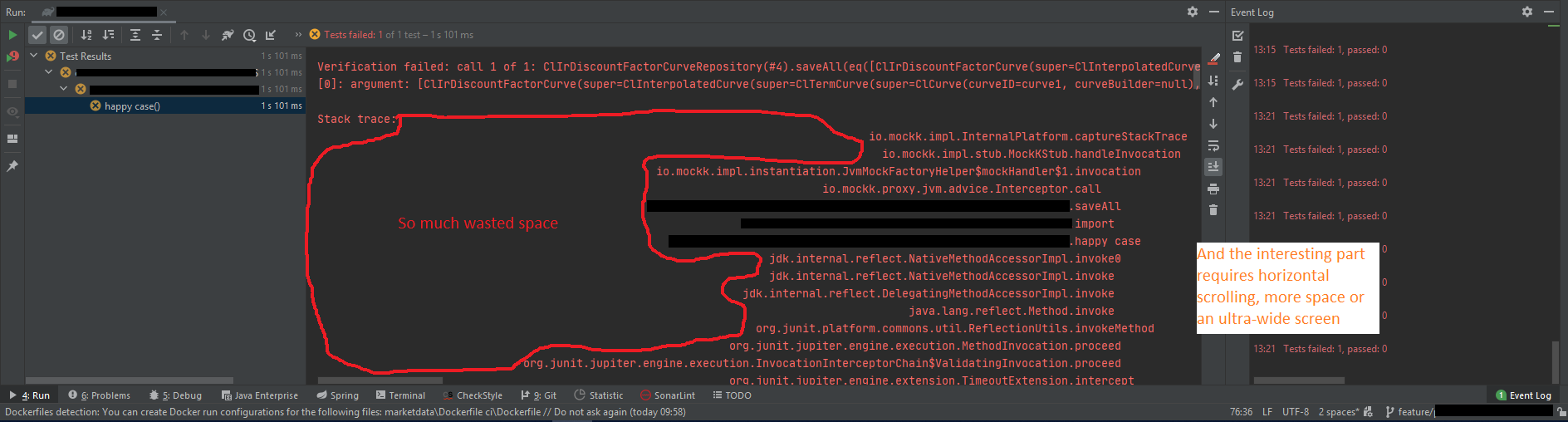Centered stack trace is a PITA