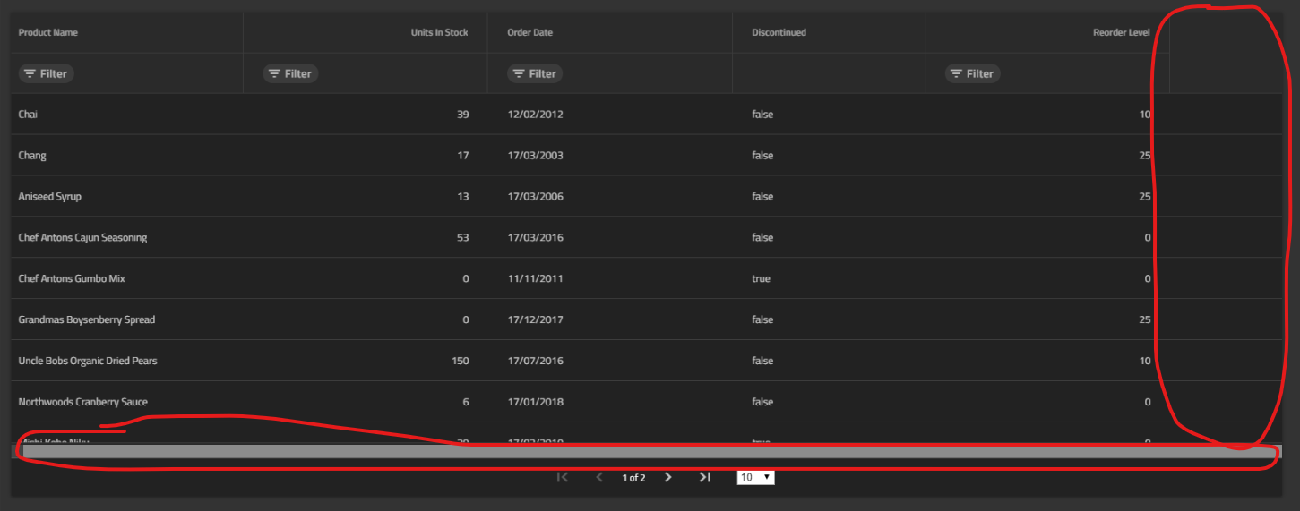 The horizontal scrollbar does not appear/disappear when using the API ...