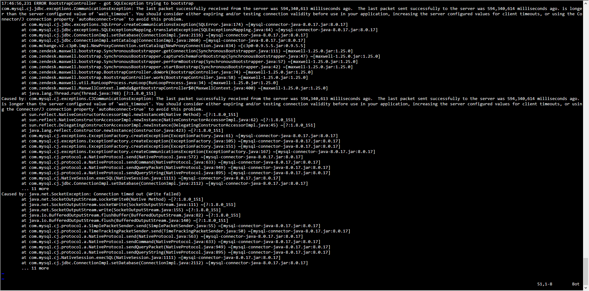 The last packet successfully received from the server was xxx