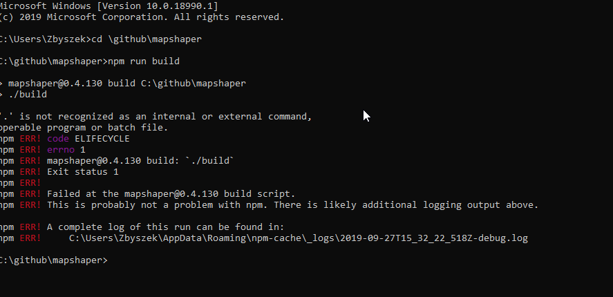 I cannot build mapshaper on Windows 10 · Issue #361 · mbloch/mapshaper ...