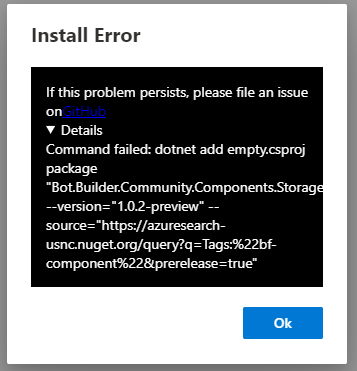 Install of package fails in Package Manager for Storage Components ...