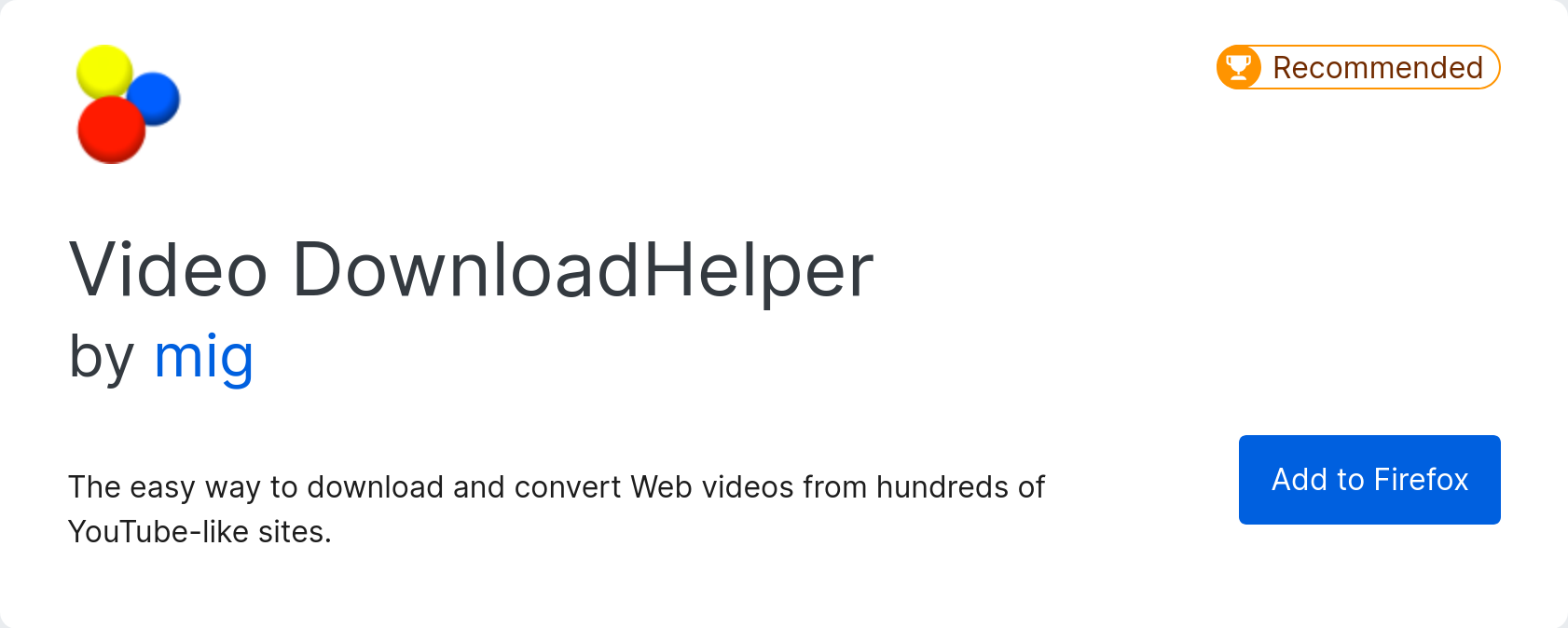 video download helper 7.6.6 install button goes to page for VDH, but