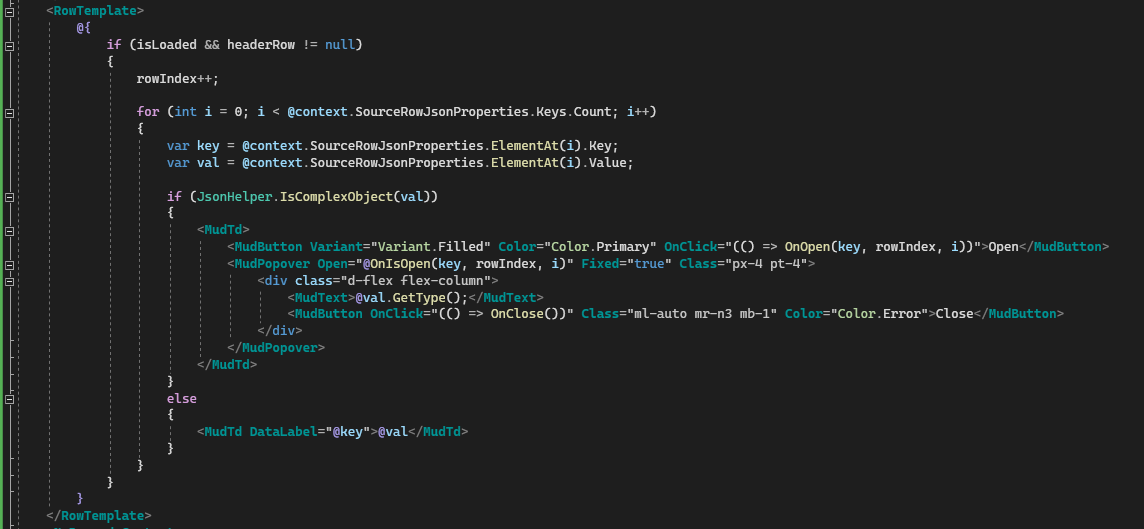 Dynamic MudTable & Multiple MudPopover containing MudButton that I just ...