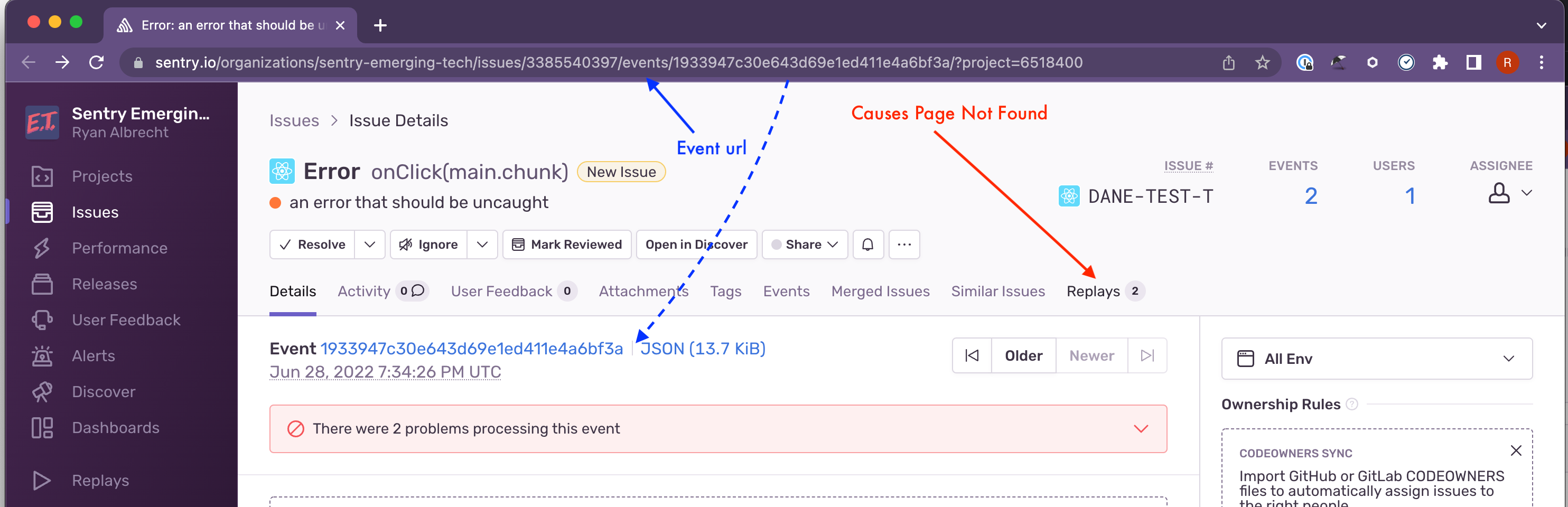 Event Page shows broken link to Replays tab · Issue #36155 · getsentry ...